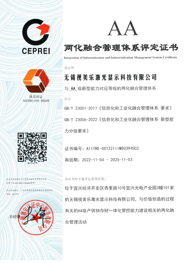 喜報(bào) | AA級(jí)！SEEMILE榮獲兩化融合管理體系評(píng)定證書